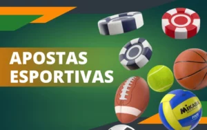 IMAGEM COM BOLAS E FICHAS DE CASSINO ENVOLTA DO NOME APOSTAS ESPORTIVAS